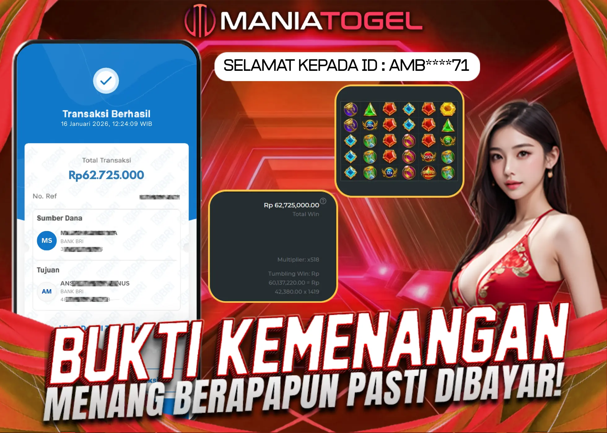 Bukti Kemenangan 62jt di Game Gates Of Olympus!